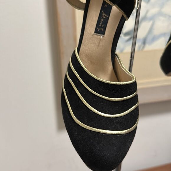 Christie Morris Black Suede & Gold Reptile Stiletto Ankle Strap Shoes. Size 38. - Picture 4 of 11